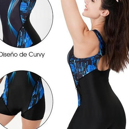 Womens Tight-fitting Boxer-style One-piece Swimsuit