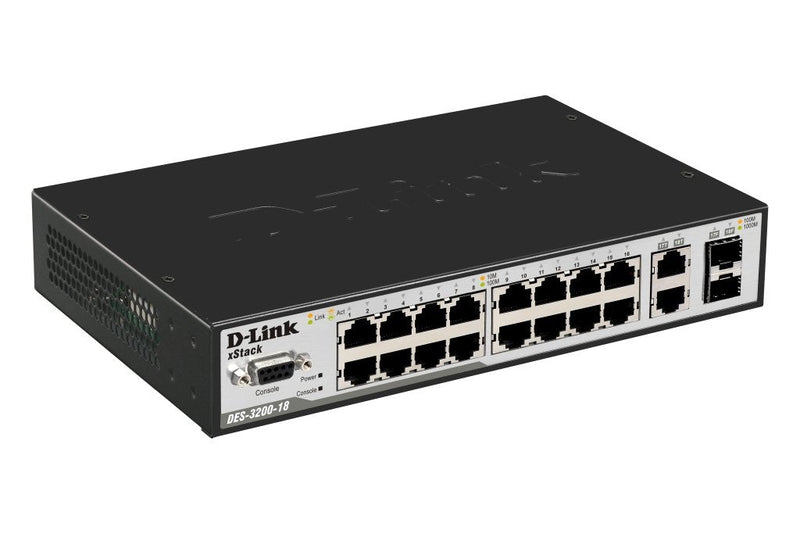 D-link DES-3200-18 Tape Measure Ethernet Xstack 16-PORT 10/100Mbps Layer 2 Managed Switch + 2-PORT Combo 1000B