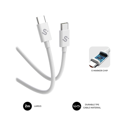 Subblim Cable Plus 100W USB-C/USB-C 2M White 100W/ Length 2M/ USB-C &harr, USB-C/ PD 3.0 And Qc 3.0 — image 1