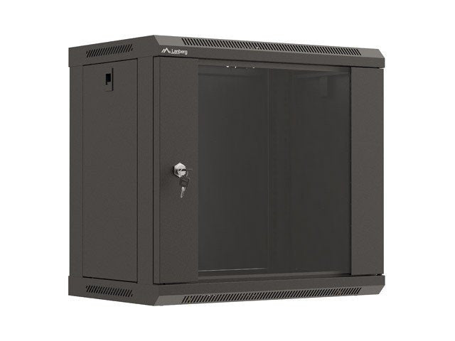 Lanberg Cabinet Mural Rack 19 9U 540X350 Flat Pack Black Door Glass