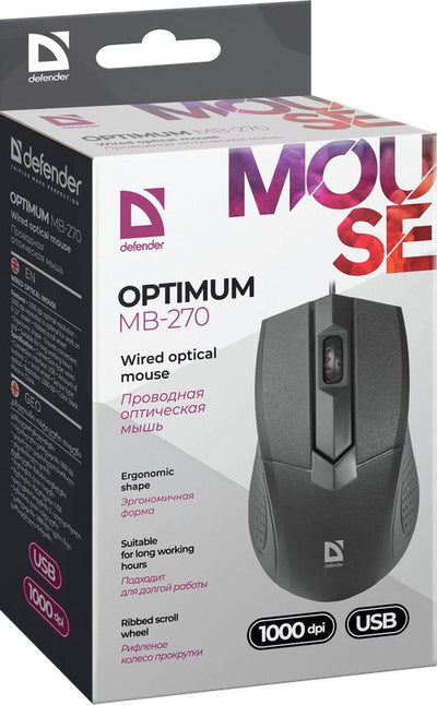 Defender Mouse Optimum MB-270 Mano Derecha USB Type a Óptico 1000 DPI — image 1