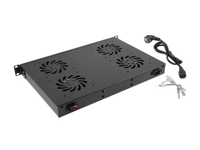 Lanberg Panel Ventilación Enracable AK-1503-B LCD 4 Fans + Thermostat 1U Diseñado Armarios 19'(48.26CM) — image 1