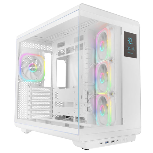 Mars Gaming PC Case ATX Mc-revpro Screen LCD 4.3 Glass Tempered 4X Fans ARGB White — image 1