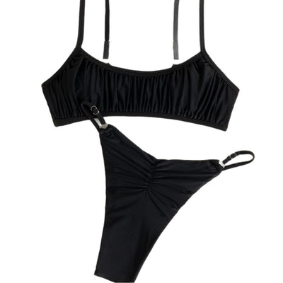 Ruched Backless Lace-Up Bikini Two-Piece Swimsuit