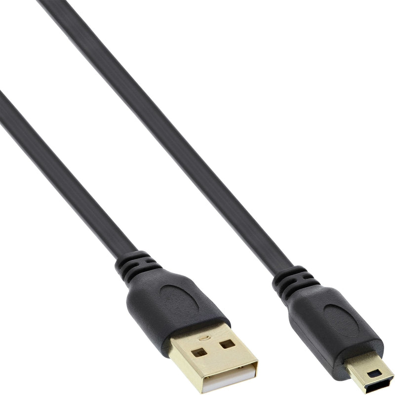 Inline USB 2.0 Flat USB Cable a Male a Mini-b Male 5 Pines Black / Gold 3M