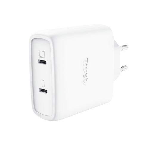 Trust Charger USB GaN Maxo 65W 2x USB-C Includes USB Cable -c 2M Colour White — image 1