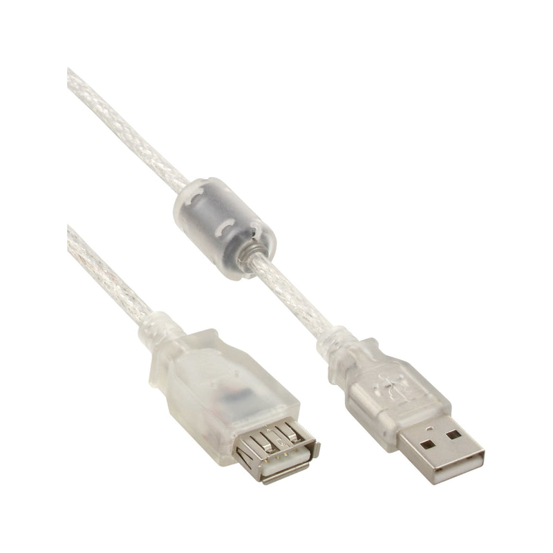 Inline Cable Alargador USB 2.0 Transparent Type a Female + Inductancia Ferrita 1M