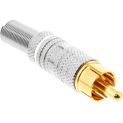 Inline Connector Male Metal Rca Soldar, Silver Ring White Cable 6MM — image 1