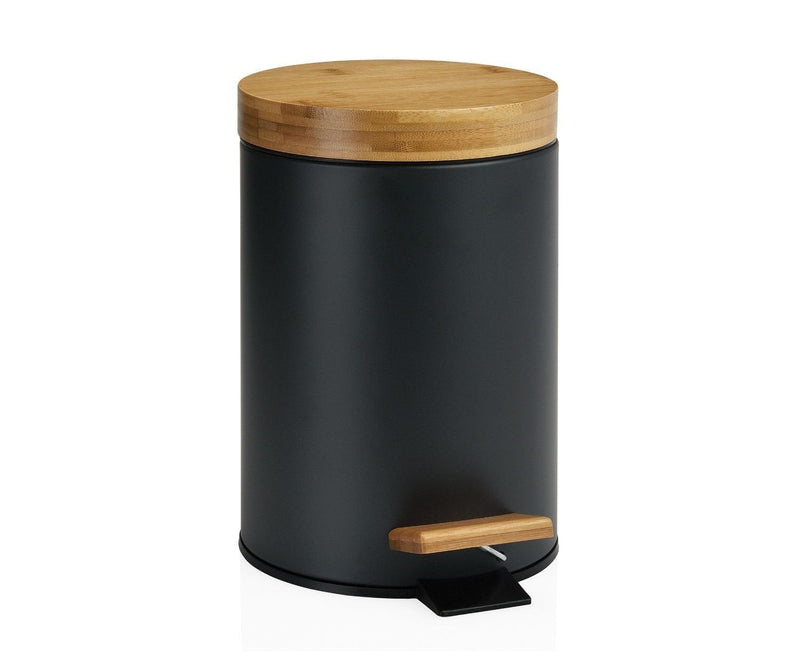 Andrea House Papelera Pedal Black/Bambu 3L