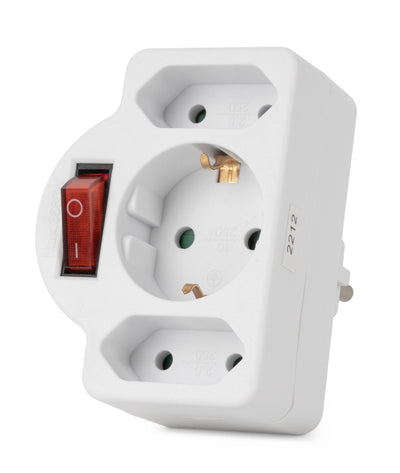 Entac Adapter Plug 2X Euro 1X Schukon Switch White — image 1