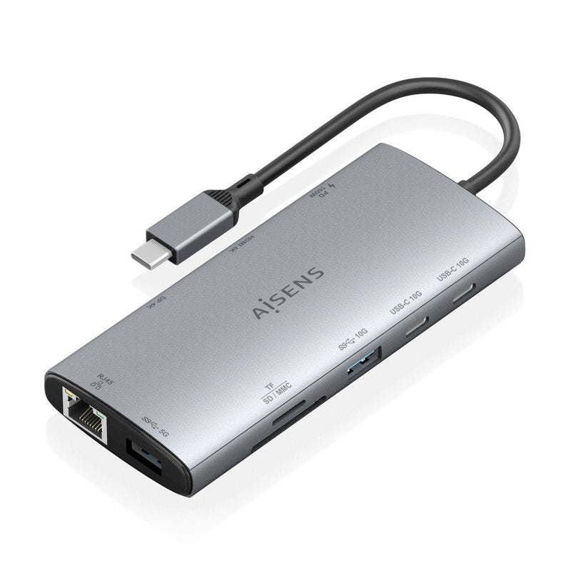 Aisens USB-C Dock 10 1, USB-C a 1x HDMI, 1x DISPLAYPORT, 1x RJ45, 1x USB-A 10G, 1x USB-A 5G, 2x USB-C 10G, 1x