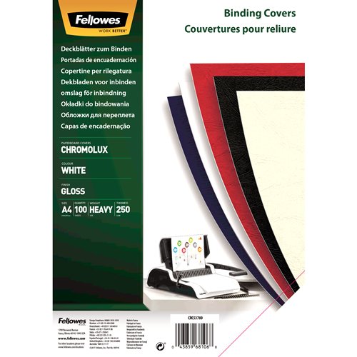 Fellowes Pack 100 Paper Contraportada Documento - A4 - Finish Brillo - 250 Grs - Certificacion Fsc