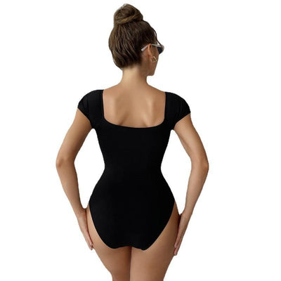Sexy Solid-Color One-Piece Short-Sleeve Bikini Swimsuit For Women