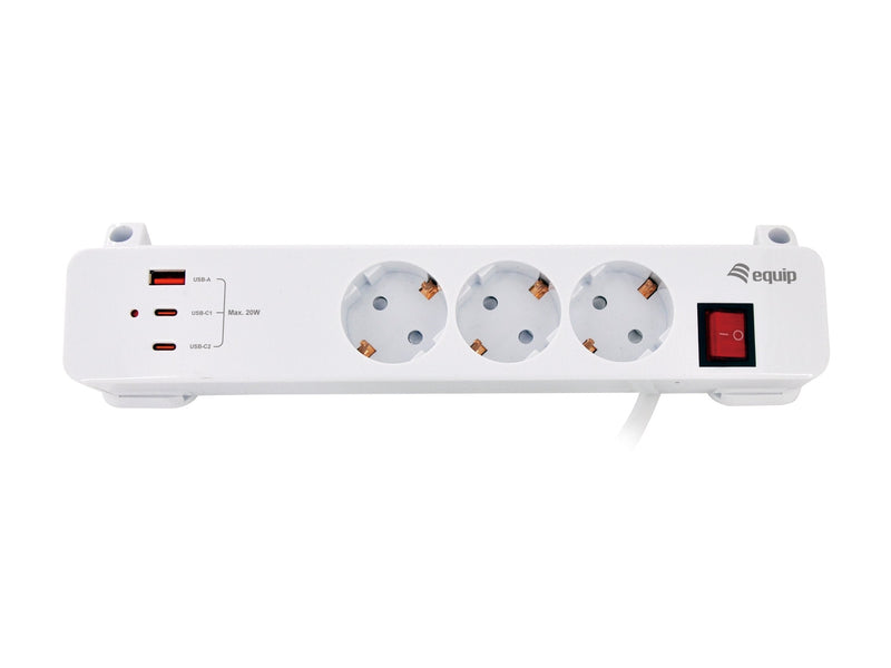 Equip Power Strip Power 245556 With Clamp 3 Sockets Schuko 2x USB-C 1x USB-A 20W White