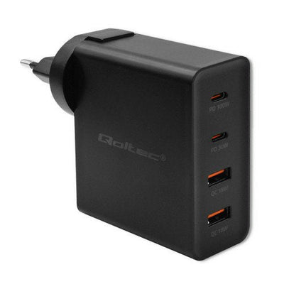 Qoltec 52383 GaN Power Pro Charger 2x USB-C 2x USB 130W 5-20V 1.5-5A Pd Black — image 1