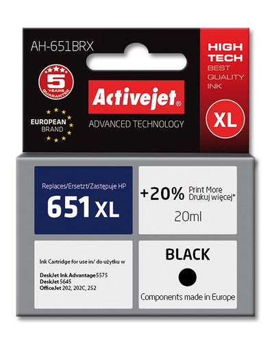Activejet Ink Ah-651BRX (reemplazo HP 651 C2P10AE - Premium - 20ML - Black — image 1