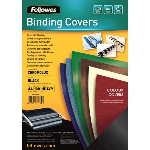 Fellowes Pack 100 Portadas Carton Brillo Chromolux A4 - 250 Gr - High Quality - Colour Black