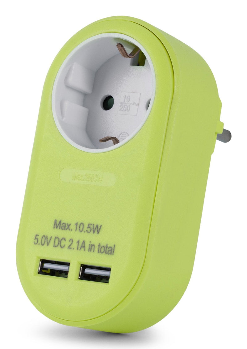 Entac Adapter Plug + 2x USB-A Lime