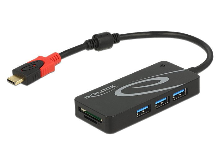 Delock Hub Concentrador USB 3.1 Gen 1 External USB Type-c™ 3 X USB Tipo-a + Card Reader SD 2 Ranuras Black