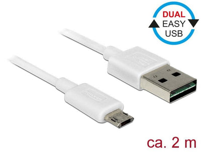 Delock Cable Easy-USB 2.0 Typ-a Male Easy-USB 2.0 Typ Micro-b St. 2M White — image 1