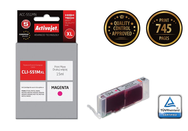 Activejet Ink ACC-551MN (reemplazo Canon CLI-551M - Supreme - 15ML - Magenta