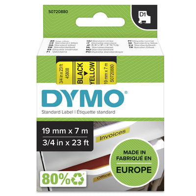Dymo D1 - Labels Standard - Black Sobre Yellow - 19MM X 7M — image 1