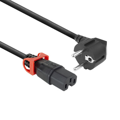 Powercord Schuko Cee 7 Male (angled) - C15 IEC Lock + Black 2M, EL604S — image 1