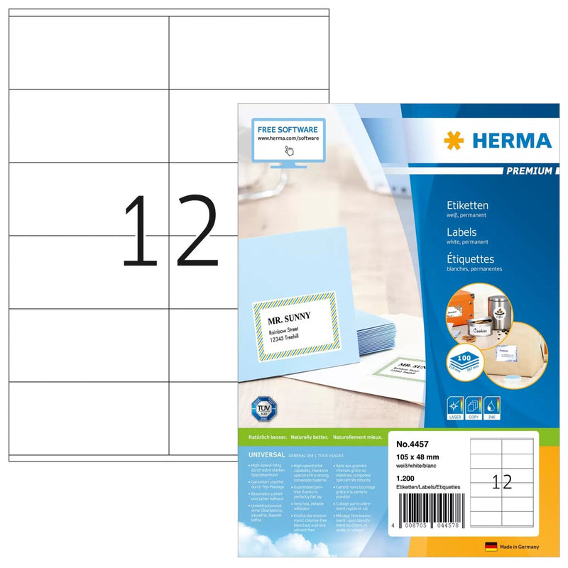 Herma Labels Premium A4 White 105X48 Mm Paper 1200 Units