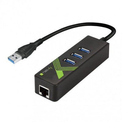 Techly Idata USB-ETGIGA-3U2 Hub Interfaz USB 3.2 Gen 1 (3.1 Gen 1) Type-a 5000 Mbit/S Black — image 1