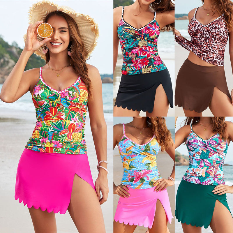 Two-piece Skirt-style Swimsuit With Ruffled Trim Bikini