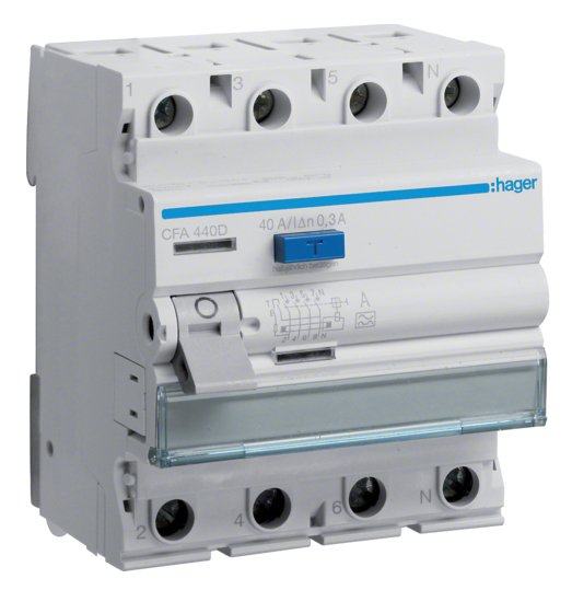 Hager Fi-interruptor 4POLOS 6KA 40A CFA440D 300MA Type a