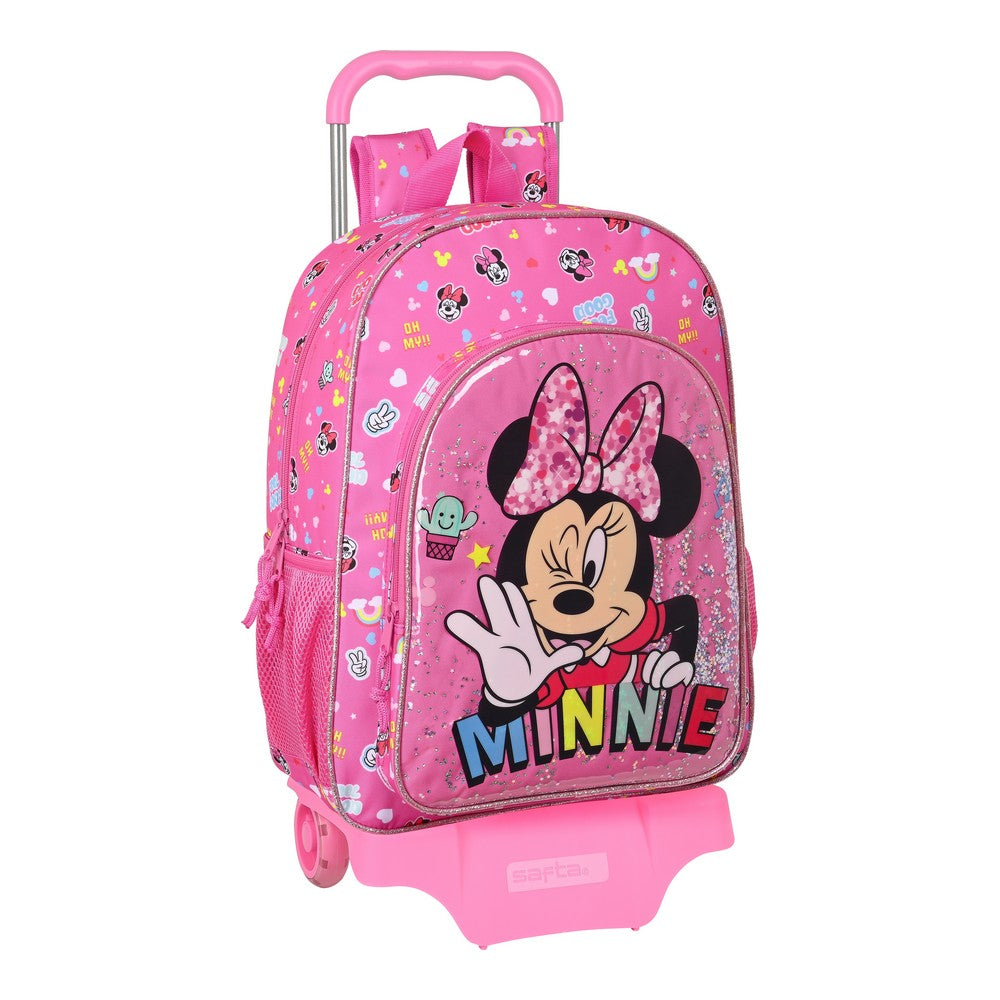 School Rucksack with Wheels Minnie Mouse Lucky Pink 33 x 42 x 14 cm