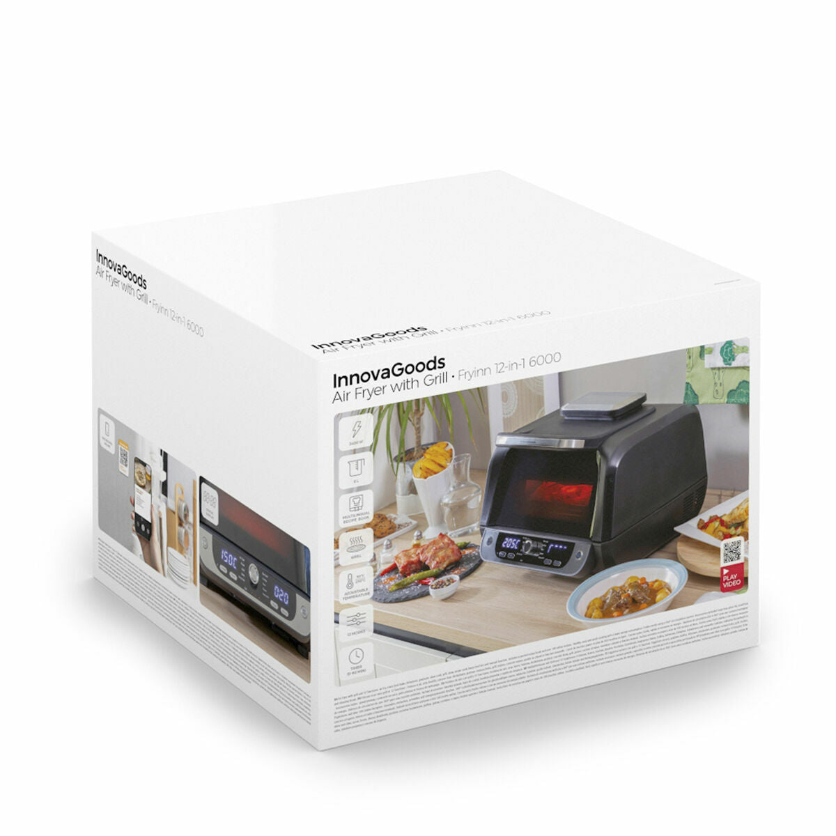 Innovagoods Air Fryer With Grill, Accessories And Recipe Book Innovagoods Fryinn 12-In-1 6000 Black Steel 3400 W 6 L