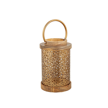 Lantern Romimex Brown Golden Wood Metal