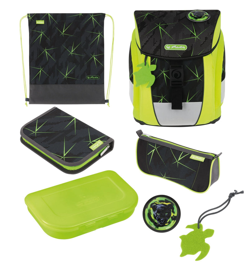 Herlitz Filoactive Plus Din Wild Life Set Of Backpack School Child Poliéster Black Green