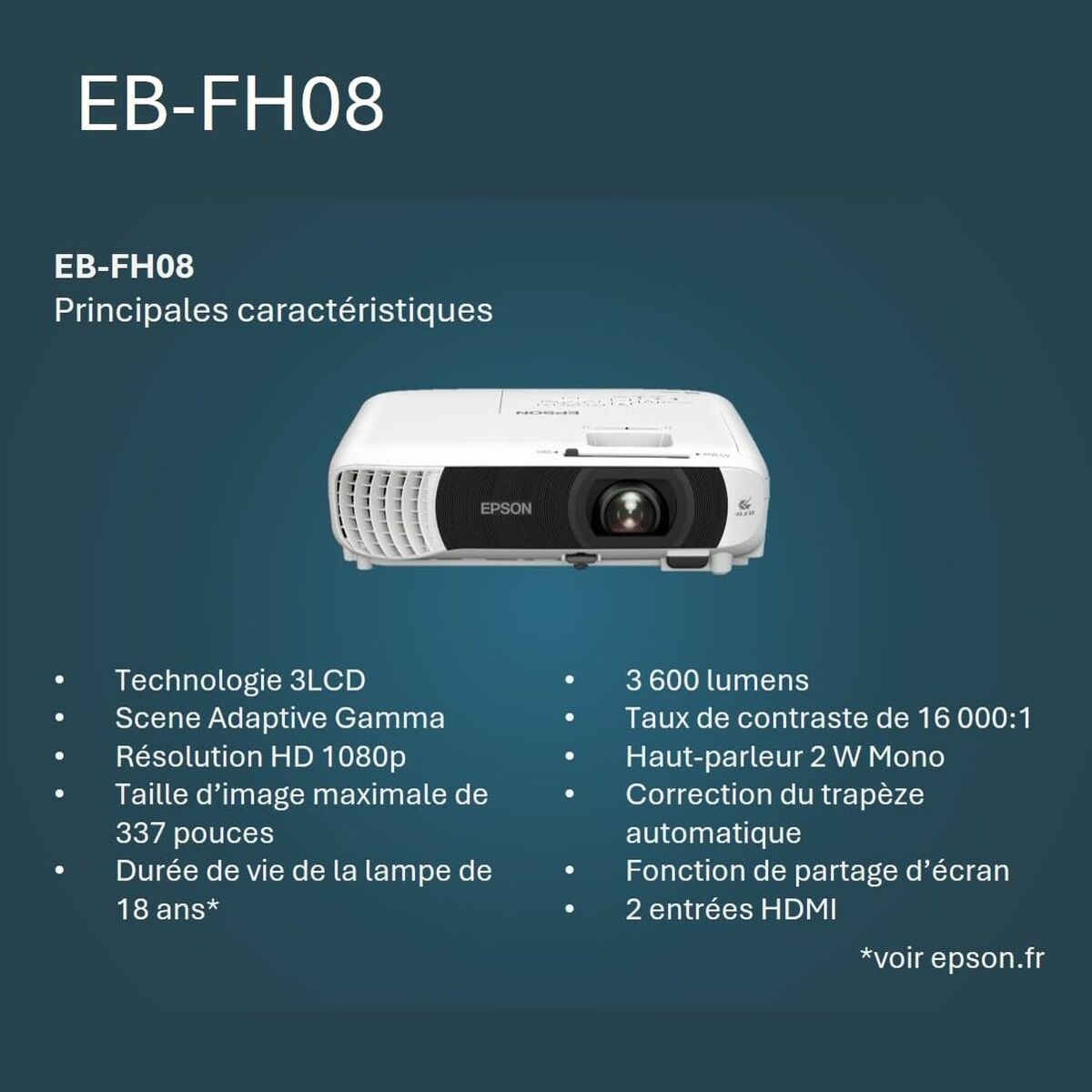 Epson Projector Epson V11Hb54040 Full Hd Lcd 3600 Lm 1920 X 1080 Px