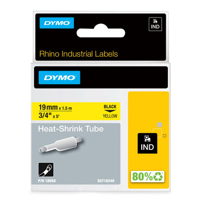 Dymo Rhino Tape ID1-19, Black Sobre Yellow 19MMX1'5M, Tubo Termorretractil (S0718340) — image 1