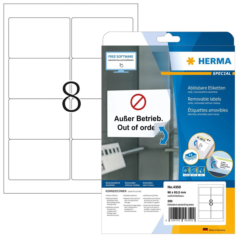 Herma Labels A4 White 96X63,5MM Paper Removible 200 Units