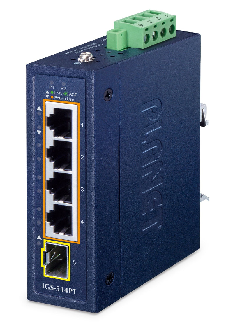 Planet Industrial 4-PORT PoE + 1-PORT Sfp IGS-514PT