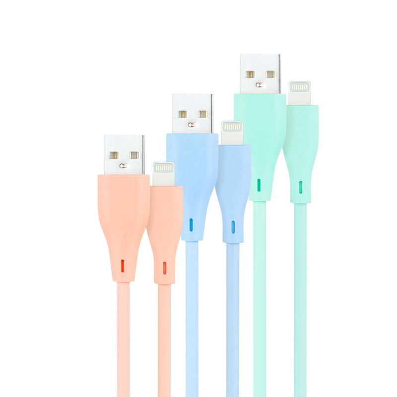 Nanocable Pack 3 Cables USB-A Male a Lightning Male - Length 1M - Colours Pastel Pink Green And Blue