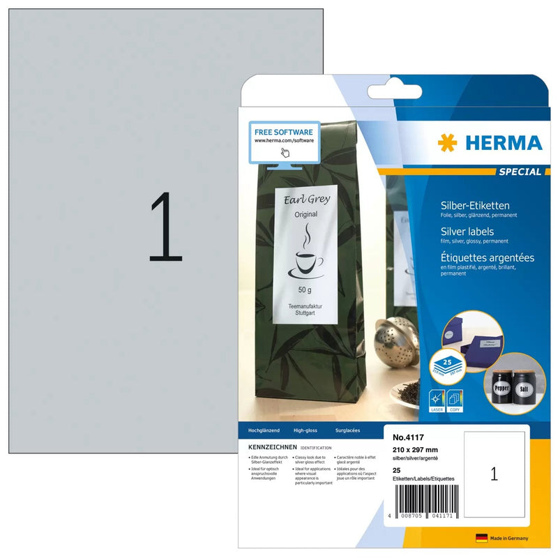 Herma Labels A4 Silver 210X297 Mm Lámina Glossy 25 Horas