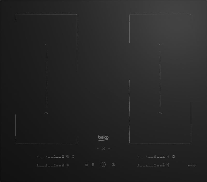 Beko HII64720QUF2T Hob, Induction, Width 59CM, 4 Cooking Zones, Touch Control, Black