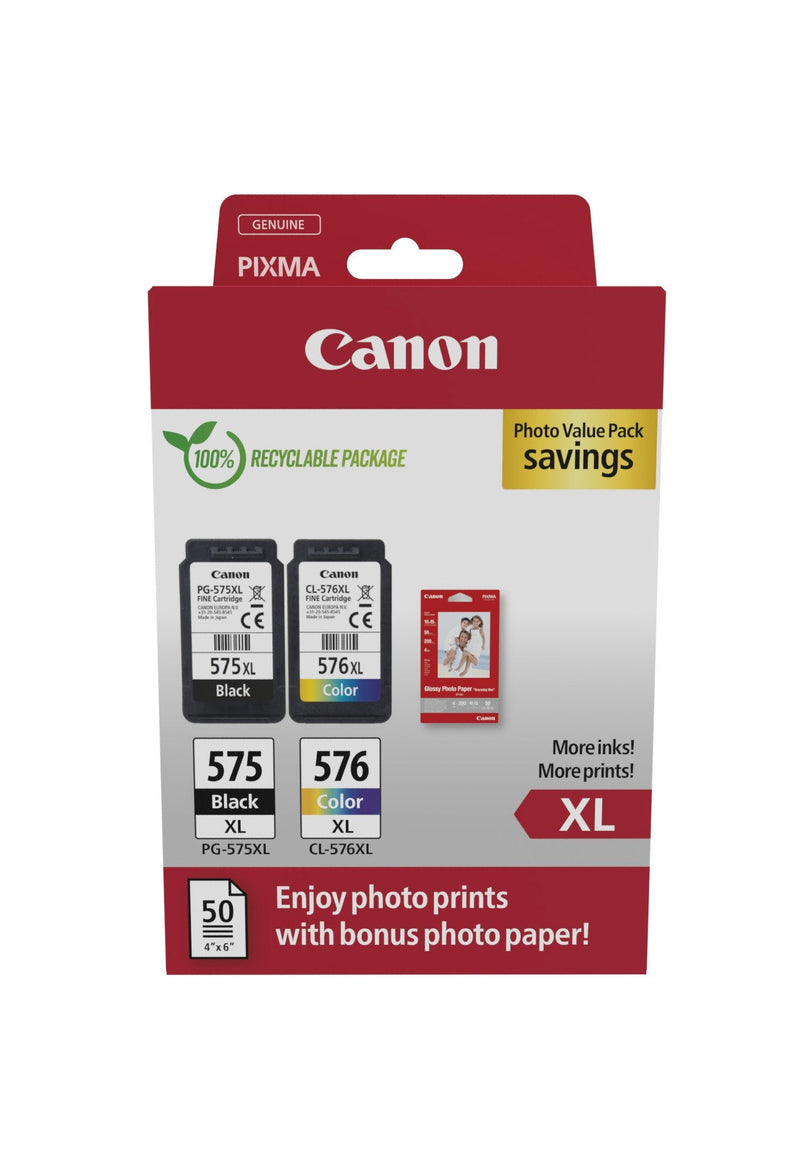 Canon PG-575XL/CL-576XL Multipack 2 Cartridges Ink Originales + 50 Hojas Paper Fotografico - 5437C006