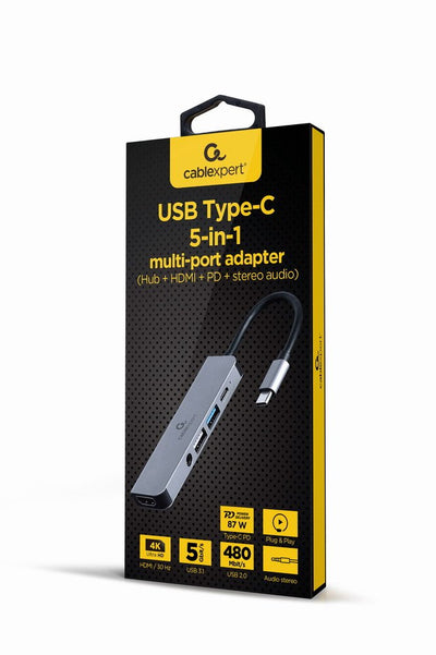 Gembird Hub A-CM-COMBO5-02 Multi Port Adapter USB Type-c 5IN1 + HDMI + Pd + Stereo Audio — image 1