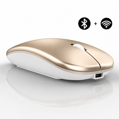 Mouse Wireless Rechargeable 2 1 Bluetooth + USB 2.4G 1600 DPI Ergonómico Oro — image 1