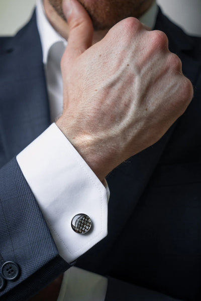 Round Cufflinks – Dark Leather — image 1
