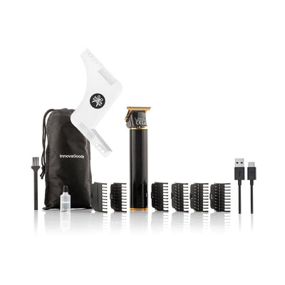 Pack Hipster Barber Beard Template for Shaving and Professional Rechargeable Hair Clipper with Accessories InnovaGoods