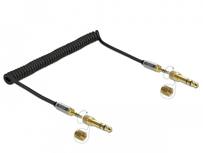 Delock 85837 Cable Enrollado 3,5MM, 3 Clavijas, Connector Stereo Male a Connector Stereo Male With Adapter Scr