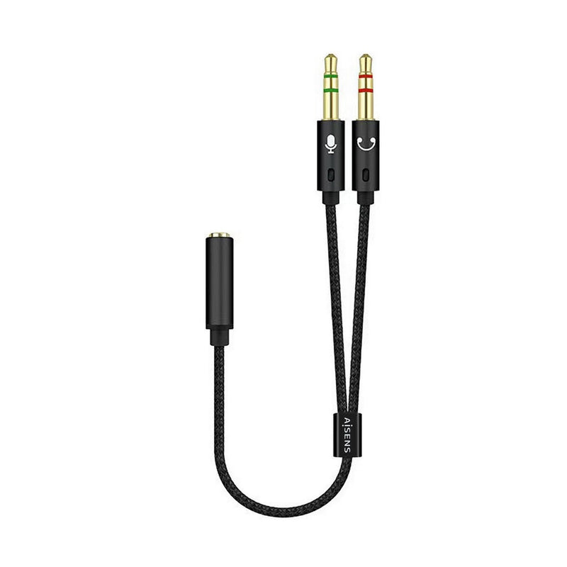 Aisens Cable Adapter Audio Jack 3.5 4 Pines/H-2XJACK 3.5 3 Pines/M - 25CM - Black