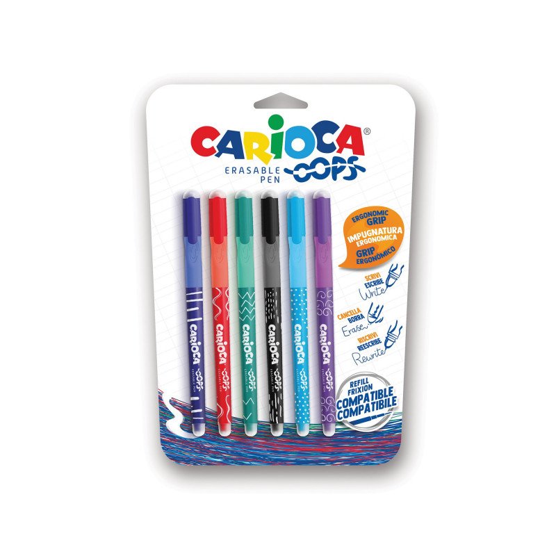 Carioca Oops Pack 6 Pens Borrables - Ink Thermos Sensible - Grip Ergonomica Triangular - Punta 0.7MM